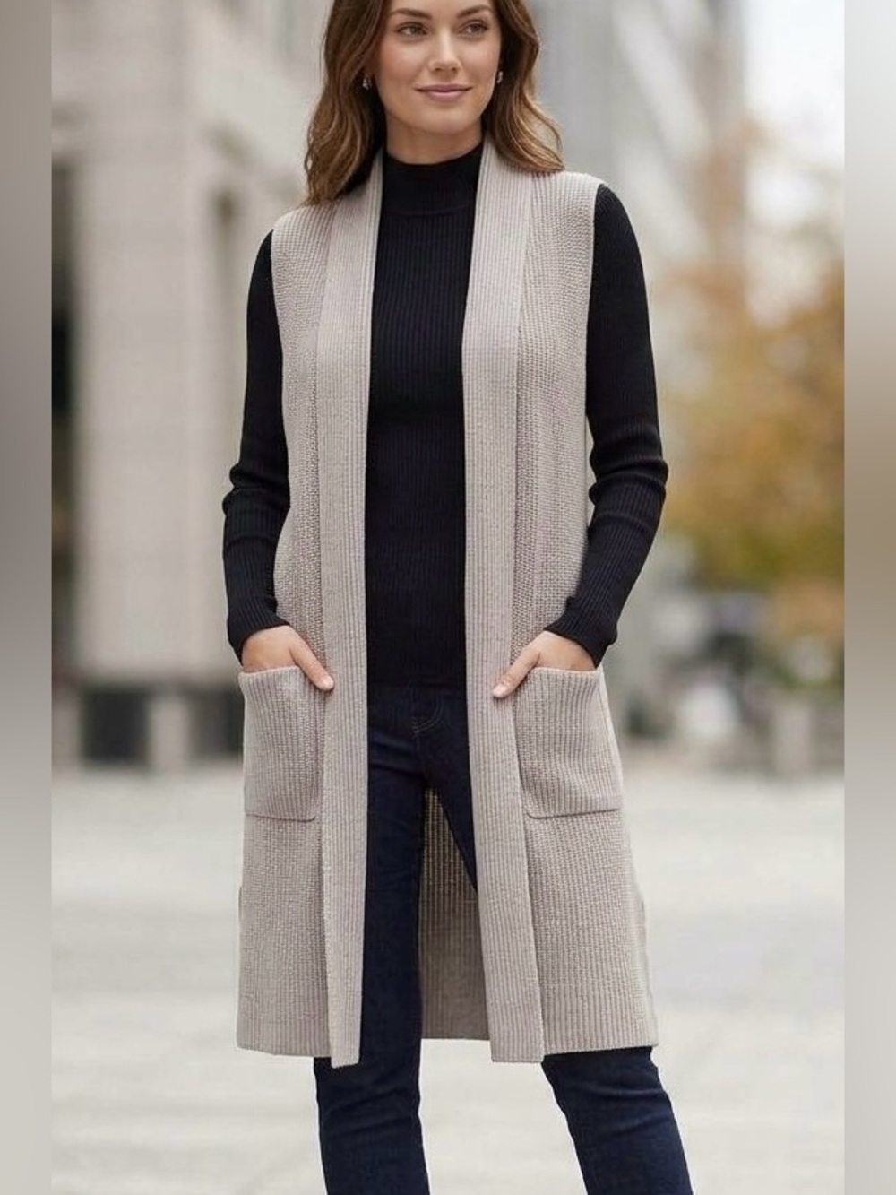 Aritzia Wilfred Olivie Long Sleeveless Knit Cardigan Duster Vest - XS